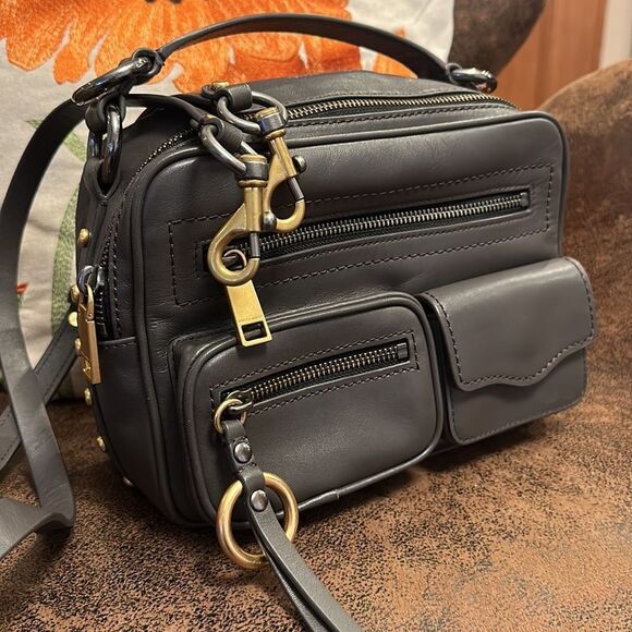 REBECCA MINKOFF JETT BOXY GRAPHITE CROSSBODY W/STUDS (GRAYISH GREEN SHADE) NWOT - Picture 1 of 17